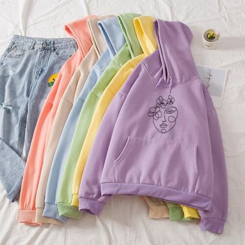 Vintage Line Art Oversized Hoodie Sweatshirt Tumblr Long Sleeve Cotton Basic Hoodies Women Streetwear Aesthetic Harajuku Jumper