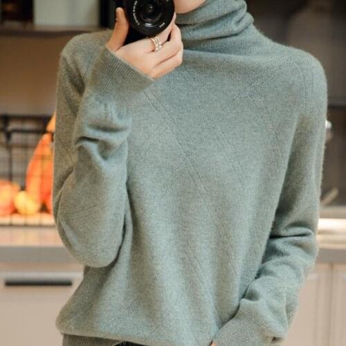 Cashmere sweater womens autumn and winter new knitted warm sweater basic solid color wool bottoming shirt loose casual top