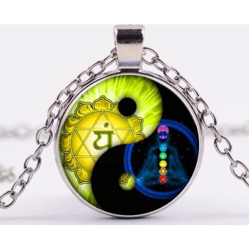 Classical Yin Yang Tai Chi Yoga Meditation Starry Sky Round Glass Pendent Necklace for Women Men Girls Kids Collar Jewelry Gift