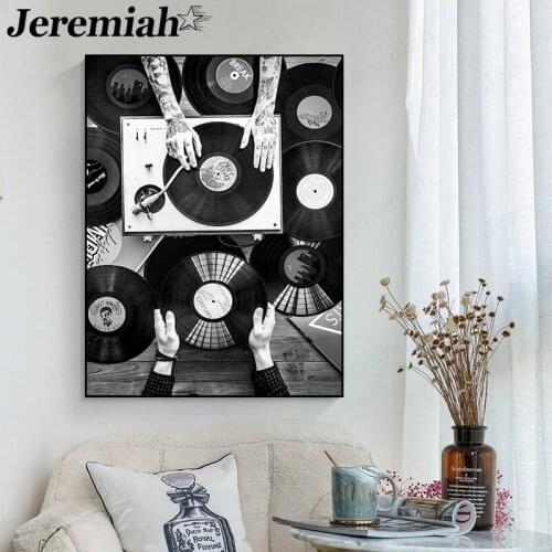 Fashion Black and White Canvas Painting Abstract Vinyl Record Poster Picture Print Wall Art Nordic Club Home Decoration