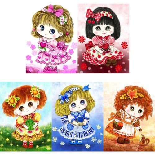 5D DIY Full Round Drill Diamond Cartoon Cute Girl Mosaic Kit Rhinestone Drawing Picture Home Decoration Art Craft