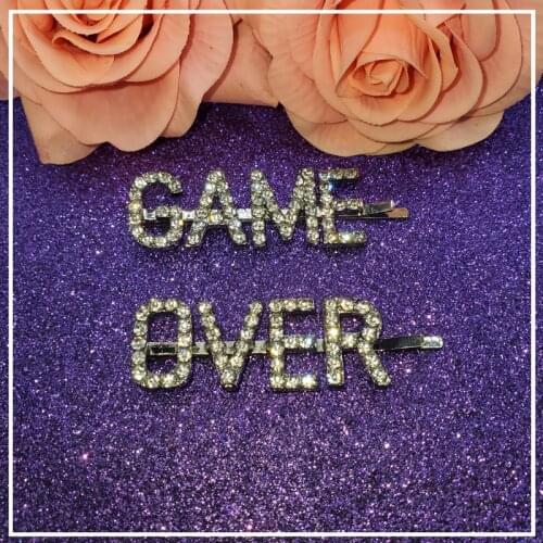 Original Unique Set Hair Clips Bling Crystal Word Hairclips Words "GAME OVER" 2pcs/set Funny Saying Words Hairslide Bobby Pins