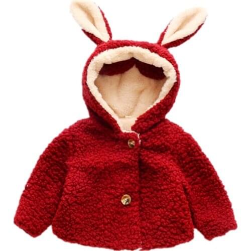 Kids 1-8 years little girls baby cute 2020 winter BUNNY EARS keep warm thick fur hooded coat fur jackets cotton casual red pink