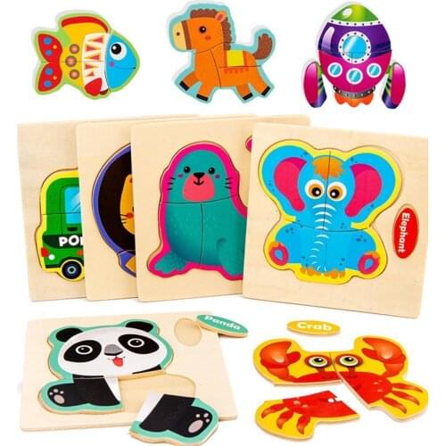 3D Wooden Puzzle Jigsaw Toys Children Wood 3d Cartoon Animal Puzzles Intelligence Kids Children Early Educational Toys Gifts