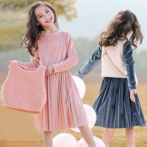 Dress for Girls Kid Long Sleeve Teen Clothes Girls Dress + Vest 2 PCS Princess Costume Autumn Spring Dress