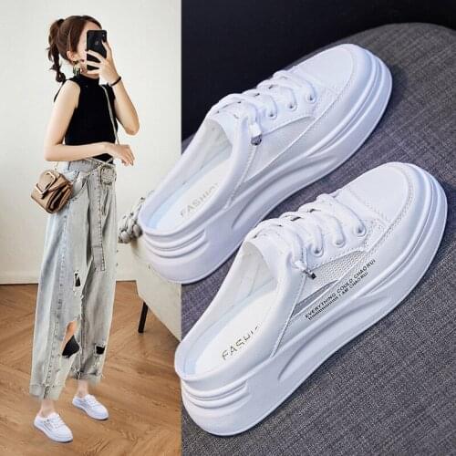 Semi-supported white shoes womens breathable summer 2021 new fashion student mesh panel shoes womens platform platform Shoes