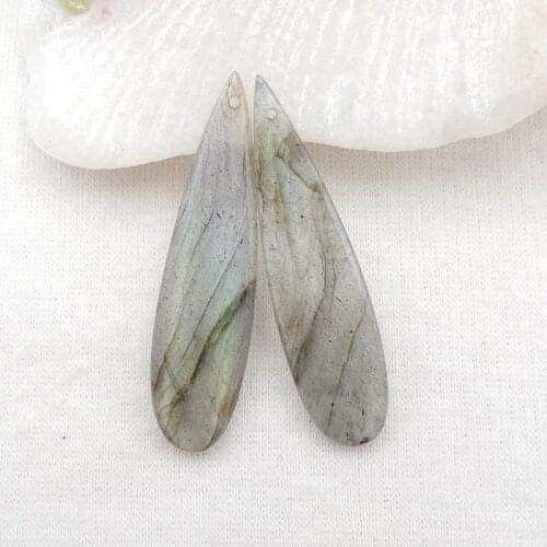 Water Drop Natural Stone Labradorite Handmade DIY Jewelry Fashion Earrings 43x11x5mm 7.6g