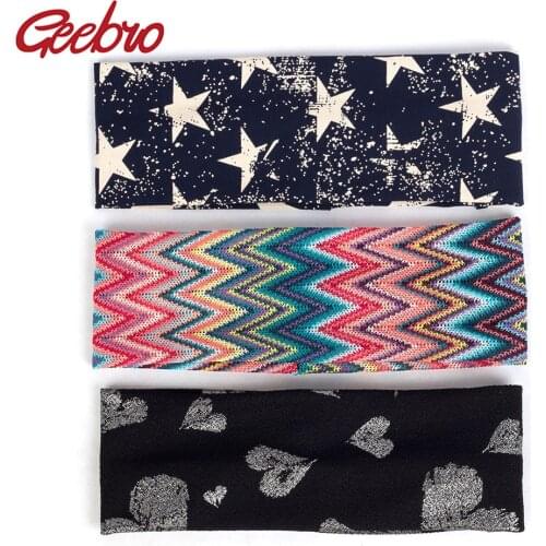 Geebro Fashion Bohemia Hairband For Women Female Flat Headband Vintage Colorful Print Elastic Bands Headwear Hair Accessories