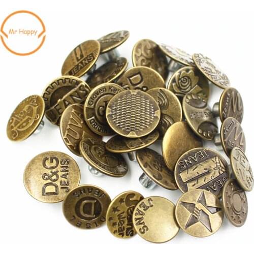 20sets/lot 20mm more than 20 kinds button mixed bronze fashion metal jeans button for garment pants sewing clothes accseeories