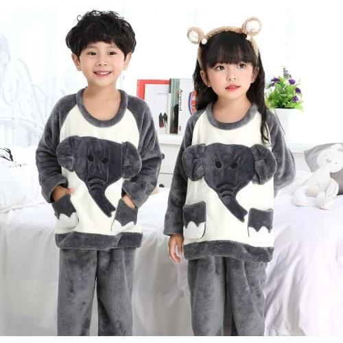 Autumn Winter Warm Sleepwear Kids Pyjamas Flannel Elephant Sleepwear Girls Boy Pajama Sets Childrens Clothing Boys Pijama Set
