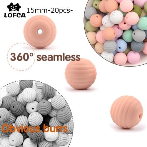 LOFCA 15mm 20pcs Silicone Beehive Beads Baby Threaded Silica Bead Round Food Grade Spiral Beads Baby Teether Baby Shower Gifts