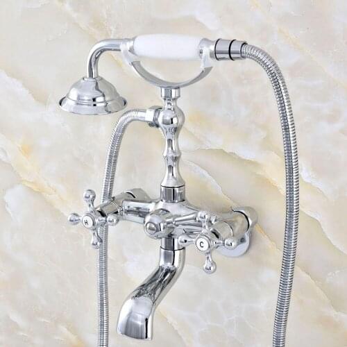 Bathtub Faucet 3-3/8" Chrome Deck Mounted Bathroom Tub Faucet Dual Handle W/ Hand Shower Sprayer Tub Mixer Tap Nqg416