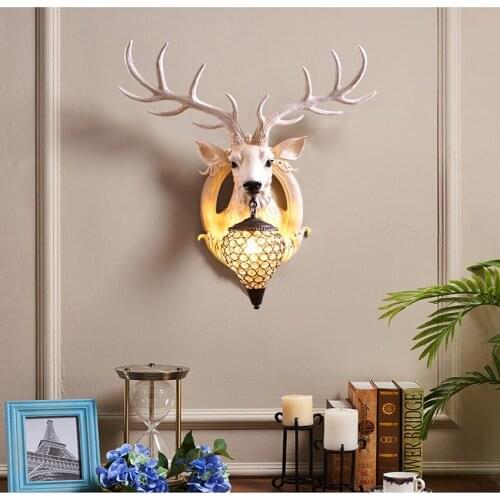 Retro Resin Antler Led Wall Lamp Bedroom Bedside Deer Lamp Nordic Creativity Corridor Living Room Background Wall Decor Lighting