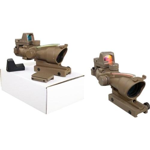 TA31 Style 4X32 Dark Earth Sand Real Fiber Source Red Illuminated Sight Scope w/ RMR Micro Red Dot or Green Dot