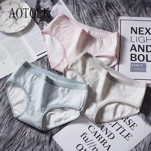 3Pac/Set Female Plus Size Panties Womens Cotton Lingerie 2021 New Striped Girl Underwear Cute Japanese Style Mid-waist Briefs
