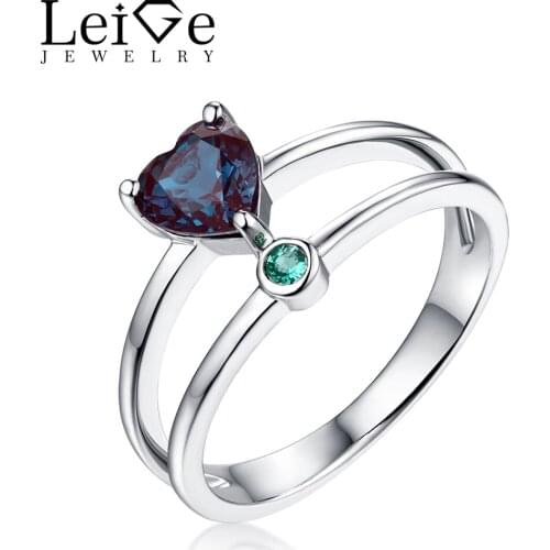 Leige Jewelry Heart Cut Double Band Ring Blue Alexandrite Ring Romantic Gift for Her Sterling Silver Wedding Engagement Rings