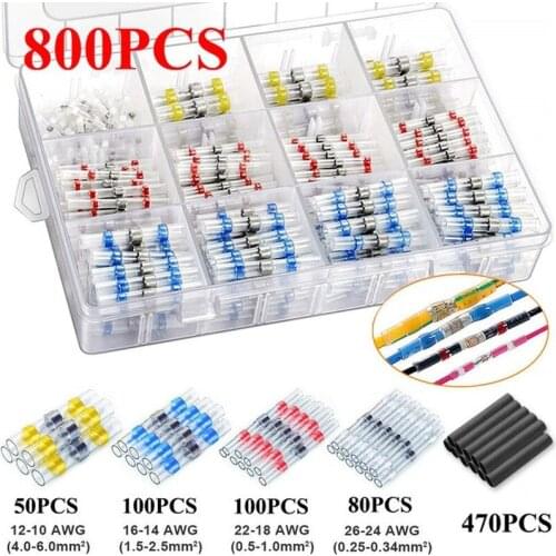 800PCS Heat Shrink Solder Sleeve Seal Electrical Waterproof Insulated Wire Connectors Butt Terminals & Fast connect Shrink Tube