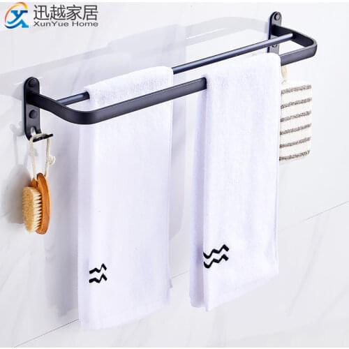Towel Hanger Bars Over Door Bath Rack Wall Hanging Black Aluminum Storage Shelf Shower Holder Bathroom Accessories 00TB0301