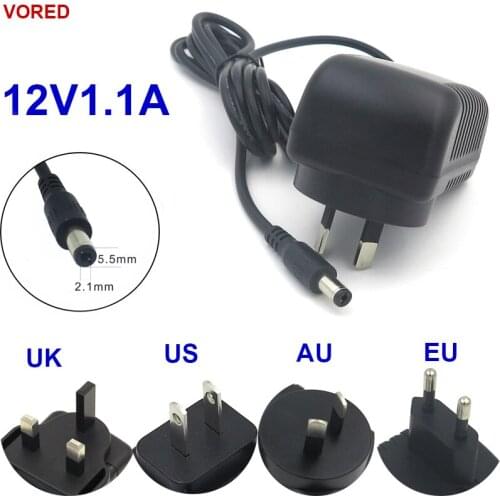 VORED 1PCS 12V 1100mA US/EU/UK/AU Plug Converter Power Supply Adapter Digital Products Charger DC 5.5*2.1mm Free Shipping