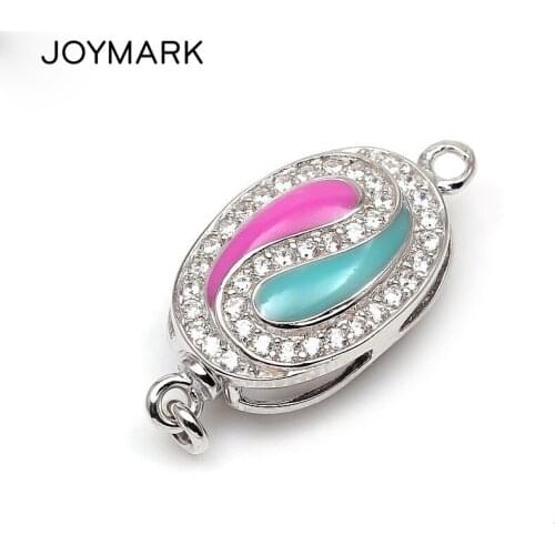 20x10mm Zircon Pave Enameled Solid Sterling Silver Box Clasps Hooks Jewelry Findings Connector For DIY Pearl Jewelry SC-BC220