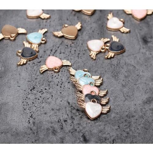 10pcs/lot 21*13mm Cute Wing Heart Enamel Charms Metal Pendants Gold base Fashion Jewelry Accessories for DIY handmade