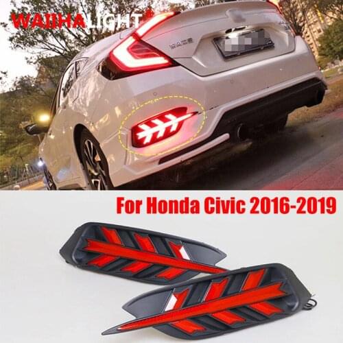 2PCS Car LED DRL Daytime Running Lights rear bumper brake light tail light fog lamp For Honda Civic 10th 2016 2017 2018 2019 12V