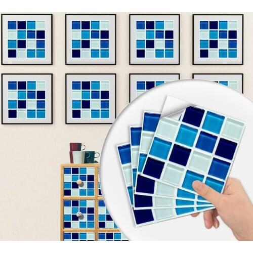 20PCS Blue Mosaic Tile Stickers Kitchen Bathroom Tile Diagonal Waterproof and Wear-resistant Smooth PVC Wall Stickers Modern