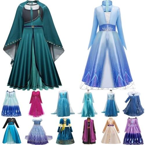 2021 Elsa Dress For Girls Halloween Christmas Party Vestidos Cosplay Clothing Anna Snow Queen Princess Dresses Up Kids Costume