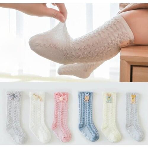 3 Pairs Kids Cotton Socks Unisex Cartoon Pattern Stocking Baby Medium Tube Mesh Anti-mosquito Socks for Spring Autumn 0-5 Years