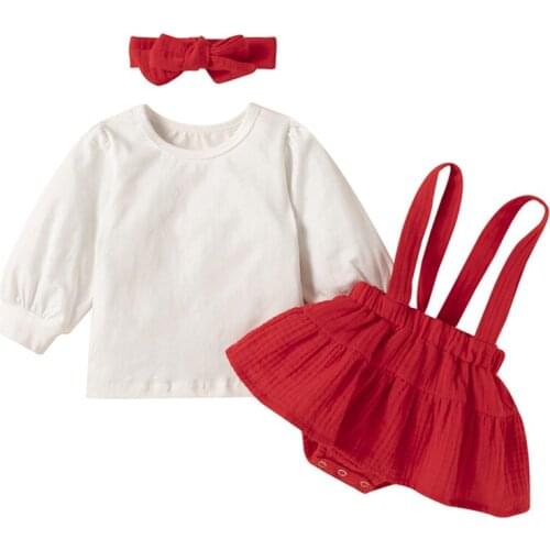 Pudcoco 0-24M 3Pcs Baby Girls Long Sleeve O-Neck T-Shirt Tops+Suspender Sleeveless Overall+Headwear Outfit Sets