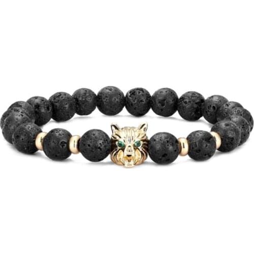 8mm wolf gold silver copper cz zircon cubic zirconia beads bohemian Yoga Bracelet agate Onyx Stone Bangles yuh3