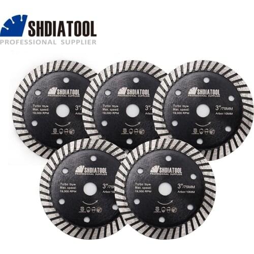 SHDIATOOL 5pcs/pk 3inch Diamond Saw Blade Cutting Disc for Granite Concrete Turbo Blade Granite Marble Concrete Masonry 75mm