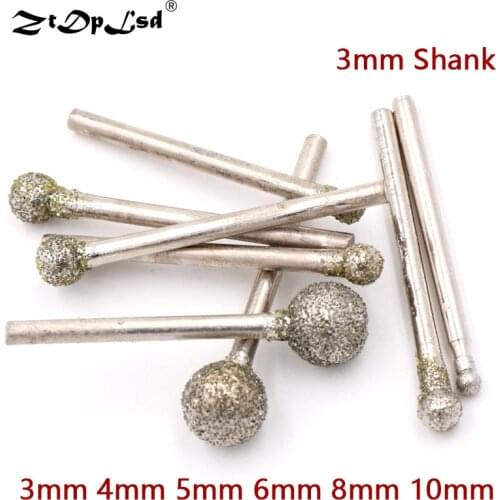 1X 3mm Shank Grit 60 Spherical Diamond Polishing Grinding Head Mounted Points Bit Dremel Rotary Needle Round Wheel Granite Burs