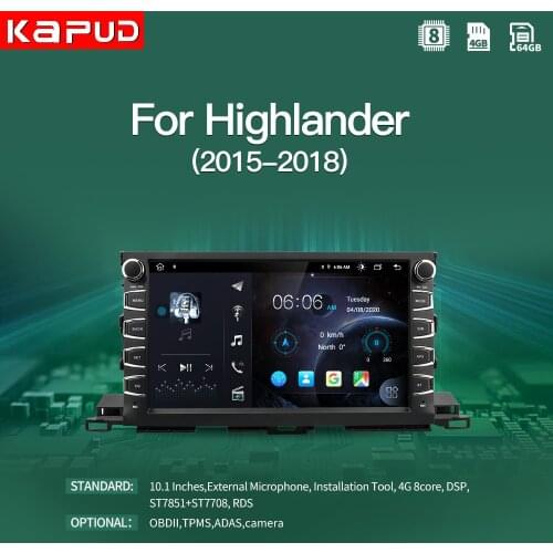 Kapud-Car Radio 10.1"Android 10 GPS Navigation DSP Video Multimedia Player Stereo For Toyota Highlander 2015 2016 2017 2018