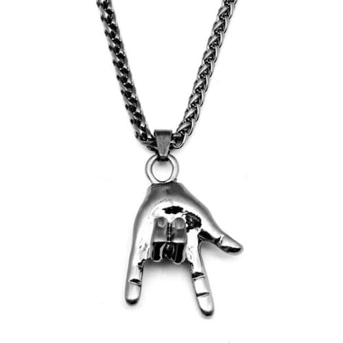 Western Trendy Hip-hop Punk Rock Gestures Pendant Necklace Alloy Creative Men Pendant Necklace Stylish Jewelry