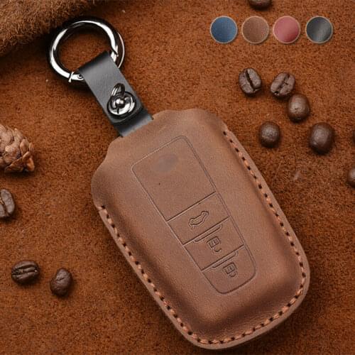 Genuine Leather 3 Button 2015-2018 For Toyota LC Prado Camry C-HR Prius Corolla RAV4 Remote Key Case Fob Shell Cover