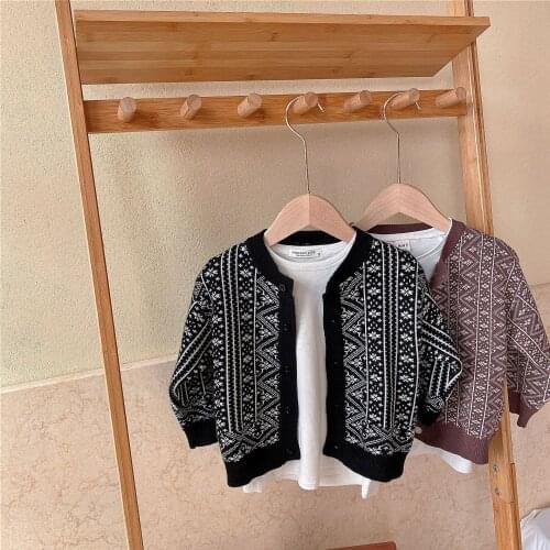 Childrens Sweater 2021 Spring New Boys and Girls Jacquard Sweater Cardigan Baby Personality Top Coat Kids Boys Knitted Tops
