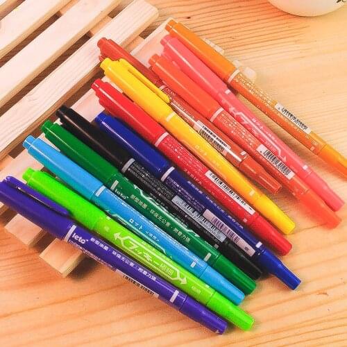 12 Colors Double Headed Marker Pen Oil Markers Fineliners Color Line Art Painting Writing Pens Double Head Graffiti Wholesale