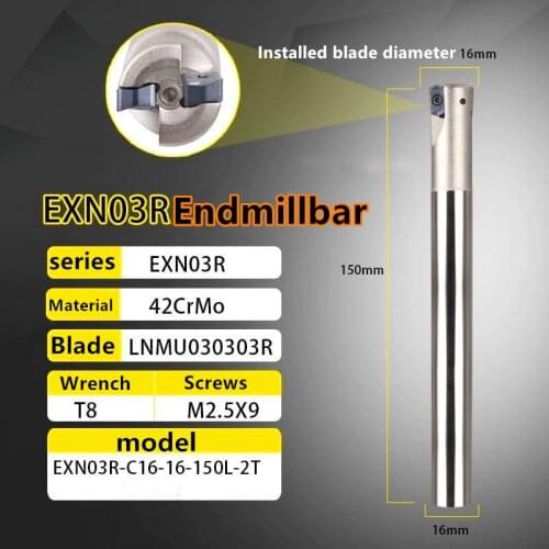 HSS plane milling machine alloy cutter bar EXN03R 15mm 16mm 17mm-2TCNC milling cutter bar for LNMU0303ZER ultra-high feed insert