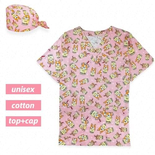 Anime Size XXS-4XL Scrub Top Unifrom Cap Scrub T Shirt Animal Printed Uniforms Tops Caps For Nurses and Doctors