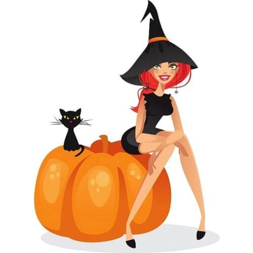Hot Embroidery Halloween Party Pumpkin Girl Cat Modern Cross Stitch Pattern with 100% Cotton Floss& Free Shipping for Wall Decor