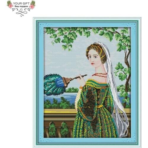 Joy Sunday RA002 14CT 11CT Counted and Stamped Home Decor Green Skirt Woman Needlepoints Embroidery Cross Stitch kits