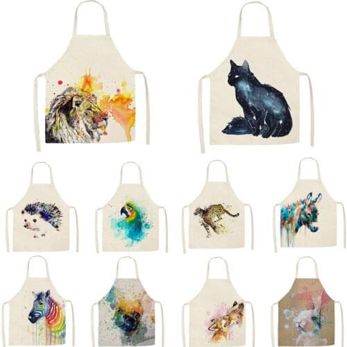 Kitchen Apron colorful cartoon animals women Printed Sleeveless Cotton Linen Aprons for Men Women Home Cleaning Tools WQTF07