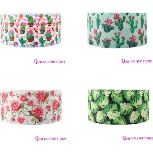 Q&N ribbon 16mm 22mm 25mm 38mm 50mm 75mm Cute Plant Printing 50yard Ribbons Gift Box Withlogo DIY Accessories Free Shipping