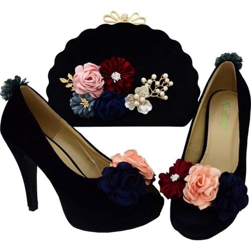 Hot Sale Color Black African Nigerian Party Dress Fashion Italian Bag Harmonizing Shoe Shoes And Purse Set Super high heel BL002