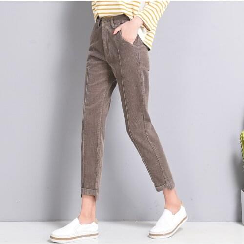 Literature and art slim large size womens pants autumn and winter thickened down pants corduroy washed womens pants cotton
