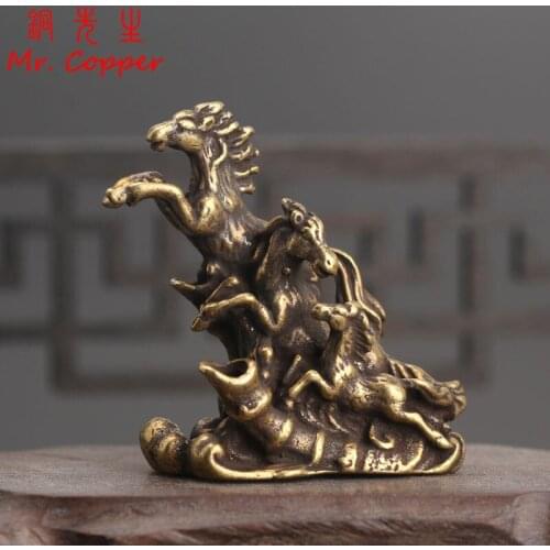 Solid Brass Running Horses Small Statue Ornaments Home Decor Incense Burner Living Room Decorations Animal Miniatures Figurines
