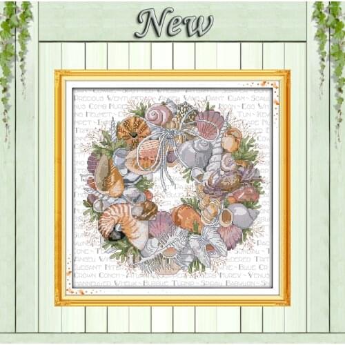 The conch wreath flowers diy painting Counted Print on canvas DMC 11CT 14CT Chinese Cross Stitch kits Needlework Sets embroidery