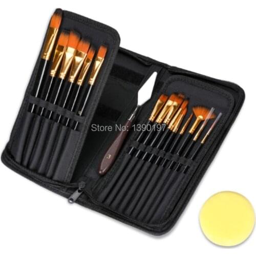 15 nylon wool acrylic oil painting water color drawing art professional brush multi-function cloth bag set