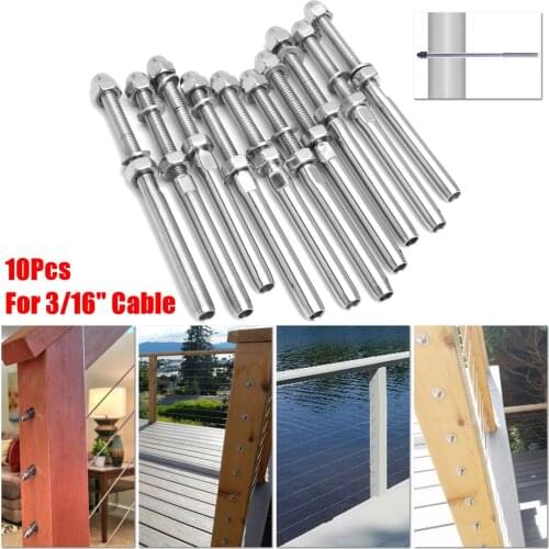 10Pcs/Set Stainless Steel Handrail Railing Cable Tensioner Threaded Stud End Fitting for 3/16 Inch Cable Wire Systems Parts Kit